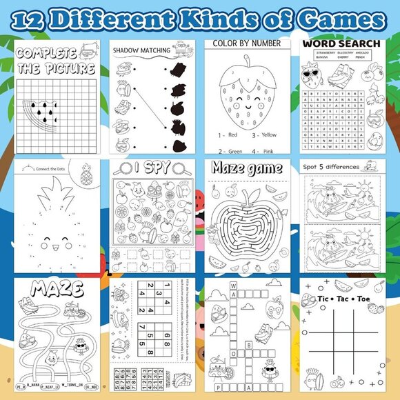 Summer Activity Books for Kids - 24Pcs Coloring Fruits Books Set Bulk Summer Tro - Picture 4 of 7